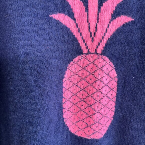 Hannah Rose 100% Cashmere Sweater long sleeve Navy with pineapple detail - Picture 4 of 6